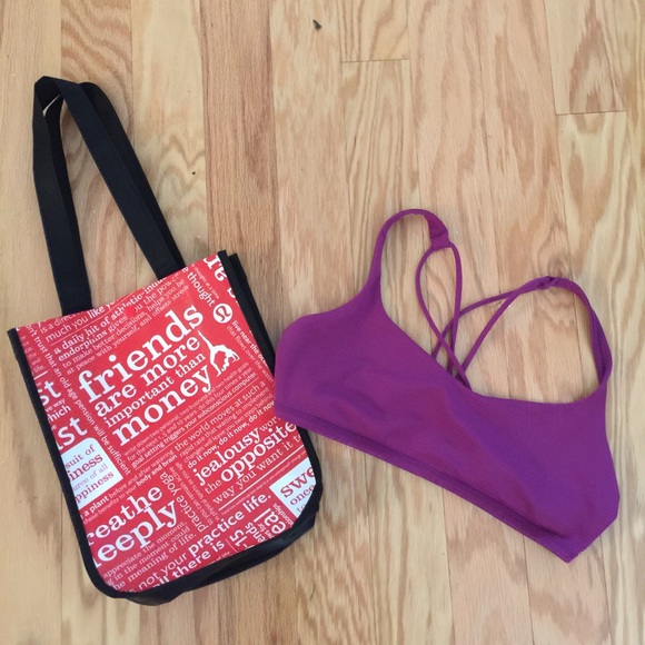Lululemon sports bra and Lululemon bag