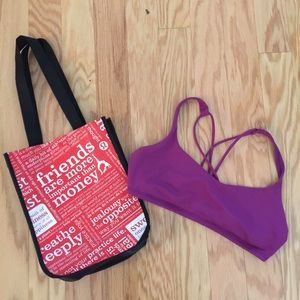 Lululemon sports bra and Lululemon bag