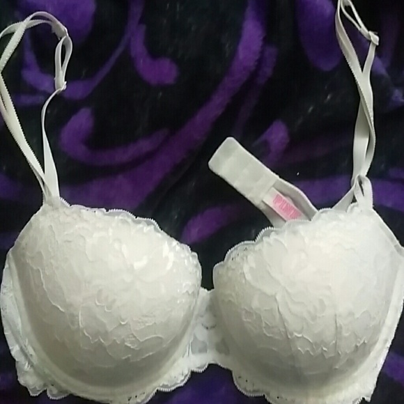 Pretty white lace PINK bra 34DD