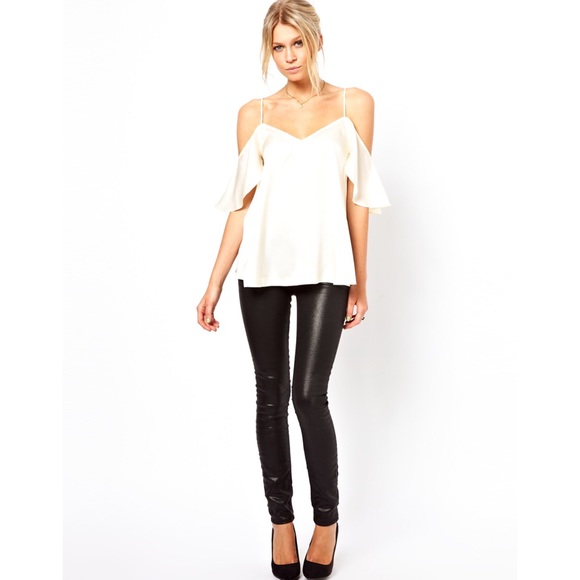Asos off shoulder cold shoulder white silky top