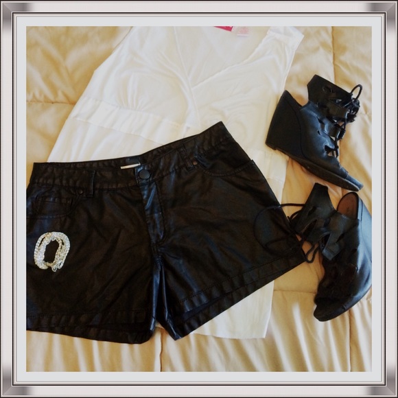 Black vegan leather shorts