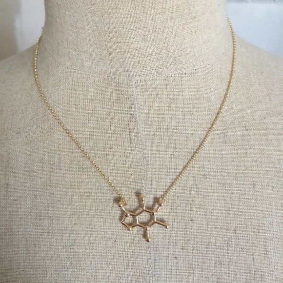 🔬💊18k gold plated {CAFFEINE} MOLECULE NECKLACE - Picture 2 of 4