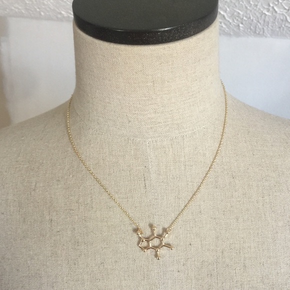🔬💊18k gold plated {CAFFEINE} MOLECULE NECKLACE - Picture 3 of 4