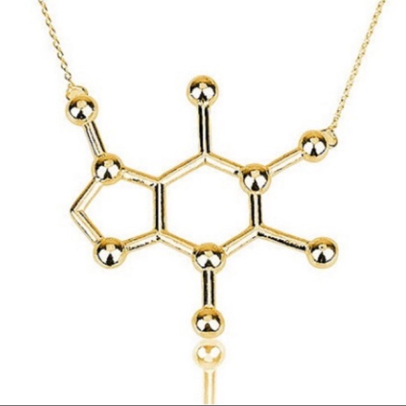 🔬💊18k gold plated {CAFFEINE} MOLECULE NECKLACE - Picture 4 of 4