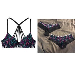 NEW!!! VS PINK Leopard Lace Bra & 2 Panties Set