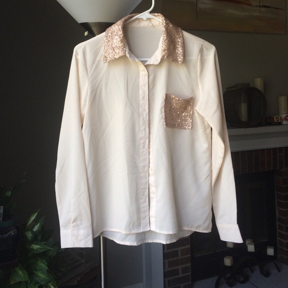Monteau cream button down with gold sequins