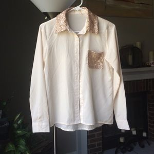 Monteau cream button down with gold sequins