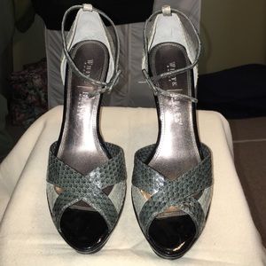 Gray snake skin sandals