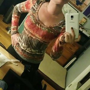 Soft long sleeve tie dye shirt ruched at chest