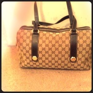 Gucci GG fabric bag with leather handles handbag