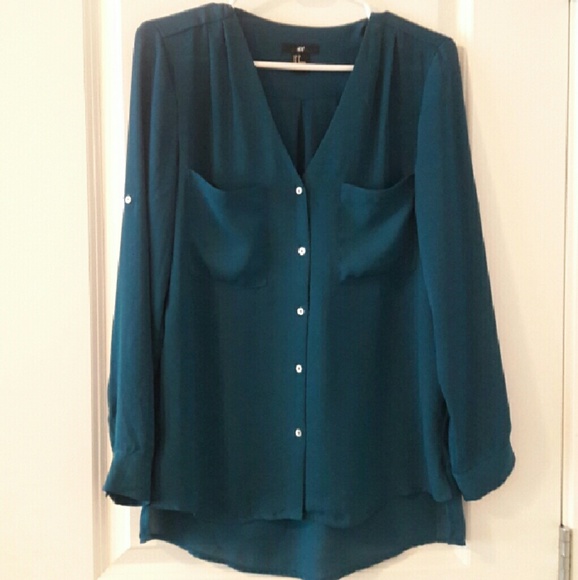 Teal loose h&m blouse