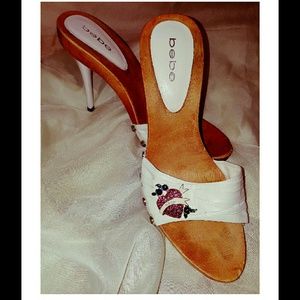 BEBE white embellished heels