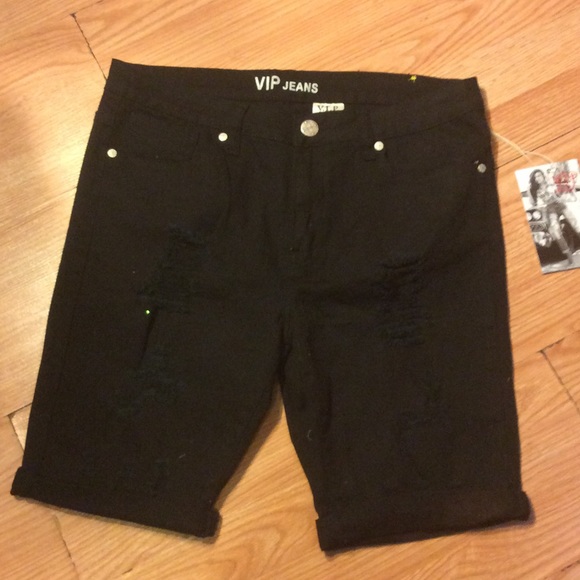 NWT ! "VIP" DISTRESSED DENIM SHORTS