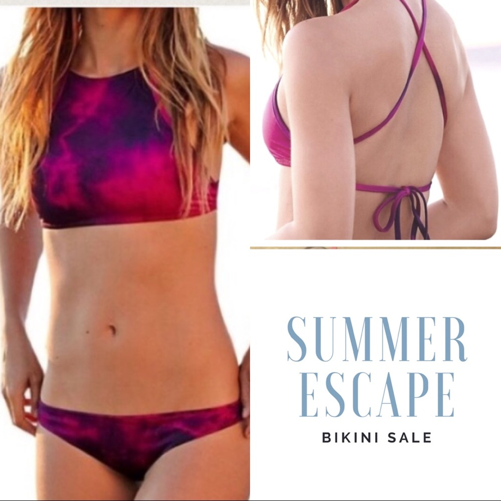 Pink Tie Dye Halter Crop Top Bikini