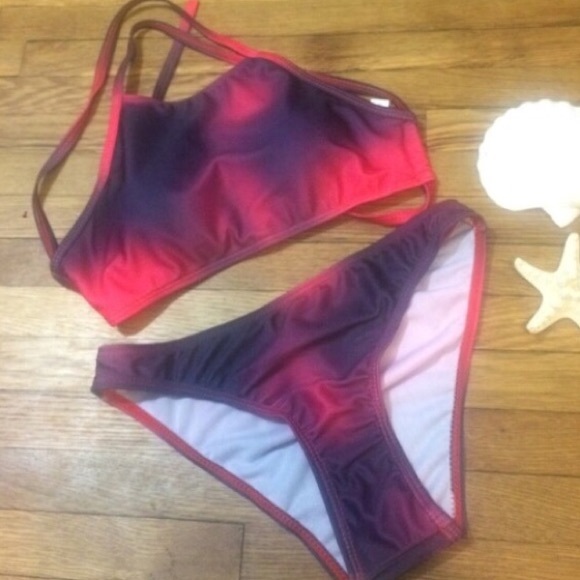 Pink Tie Dye Halter Crop Top Bikini - Picture 4 of 5