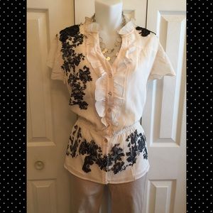 Creme dressy top with lace overlay