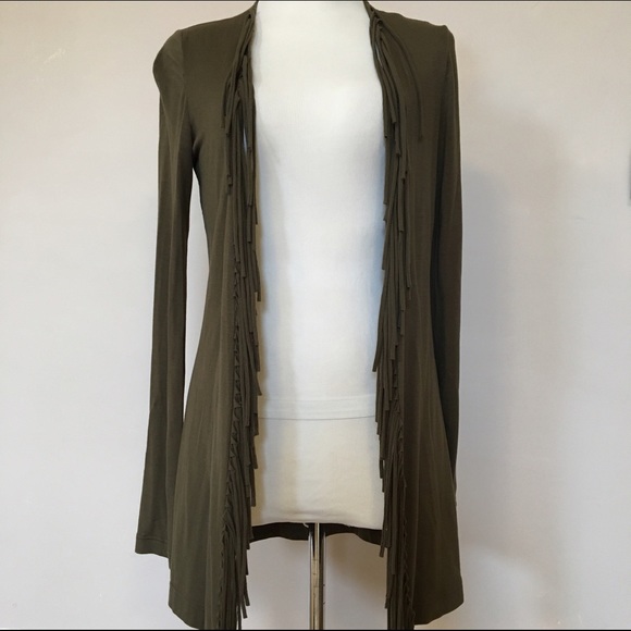 Roni olive green fringe sweater cardigan