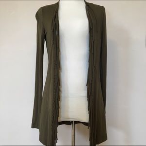 Roni olive green fringe sweater cardigan