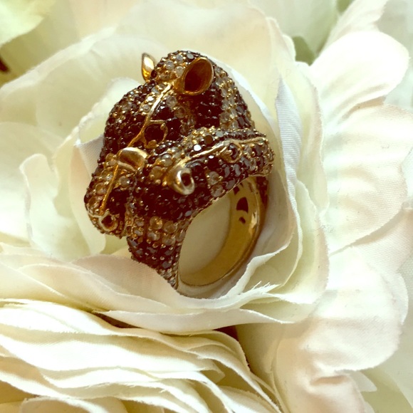 Rare! Two faced zebra crystal pave 18k nOir ring