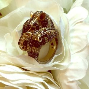 Rare! Two faced zebra crystal pave 18k nOir ring