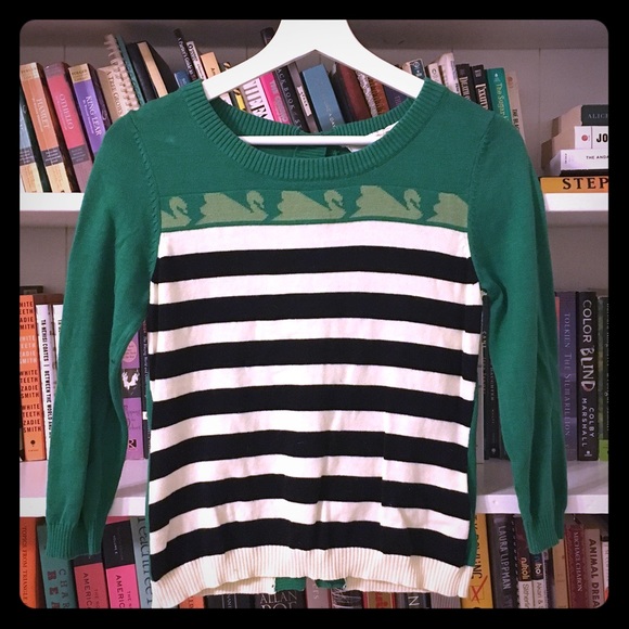 Knitted Dove striped sweater with swan motif