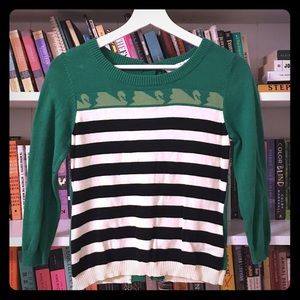 Knitted Dove striped sweater with swan motif