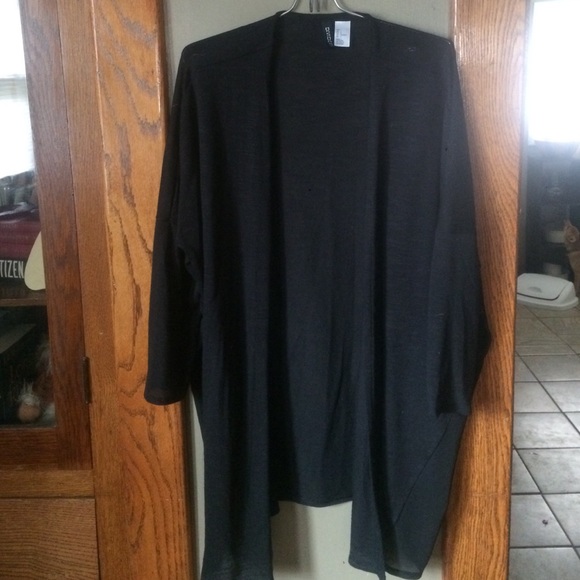 H&M long open front cardigan black sheer size L