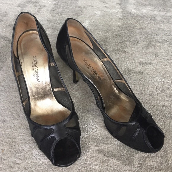 Dolce & Gabbana black mesh peep-toe heels