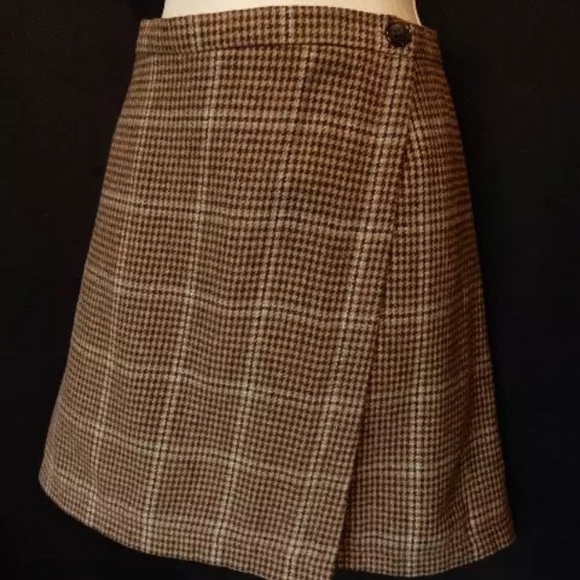 J. Crew Wrap Wool Skirt Plaid Brown Size 14