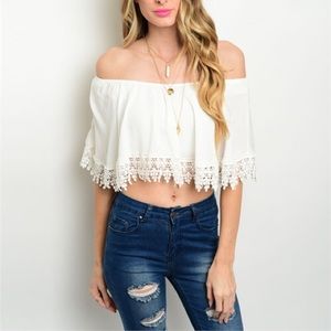 Off-the-shoulder crochet top