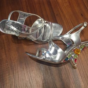 Silver and multi color high heel wedges size 7