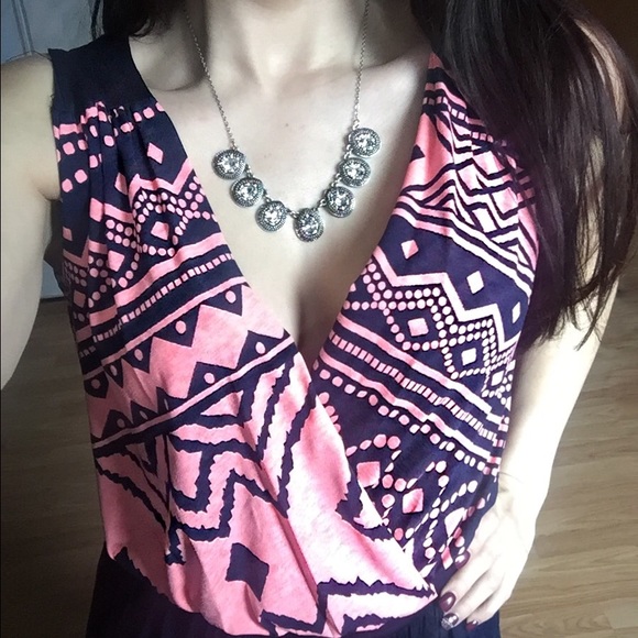 Navy and Neon Pink Jumpsuit Romper - Picture 4 of 4