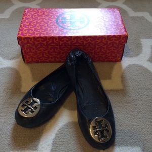 Tory Burch Black/Gold Classic Reva Ballet flats