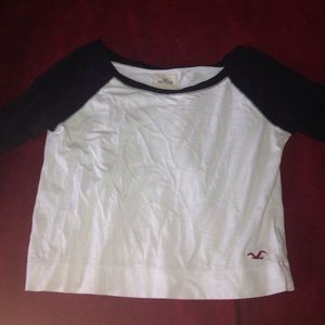 White&Navy Blue baseball tee crop top