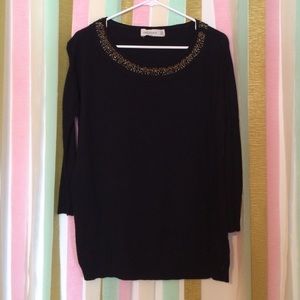 Zara Knit black sweater w/ beaded neckline