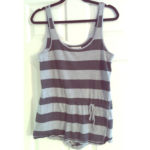 Gray Striped Romper with Adjustable Tie