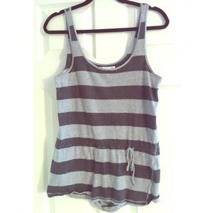 Gray Striped Romper with Adjustable Tie