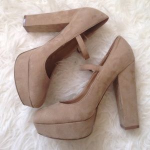 Nude Chunky Heel Platform Blocks