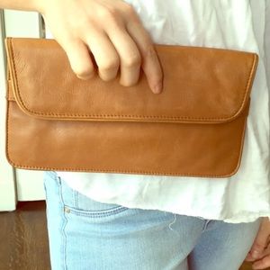 Cognac leather travel wallet clutch