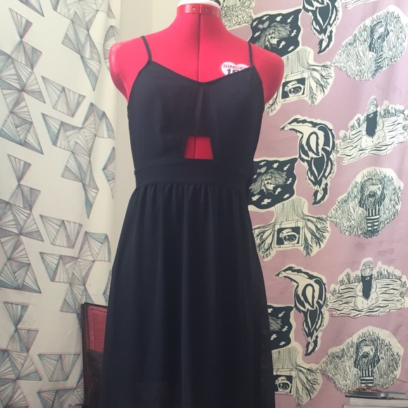 Long black sheer dress with slip and lace up back