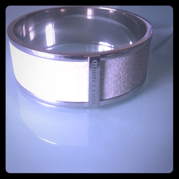 Vince Camuto sterling silver & white leather bangl