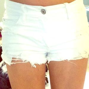 White high waisted distressed shorts!