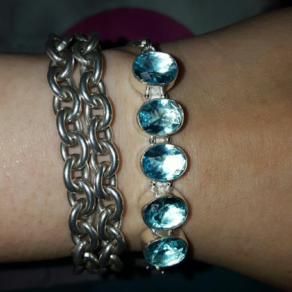 💄6 hrSALE😗Aquamarine stones .925 Silver 18kt g - Picture 1 of 2