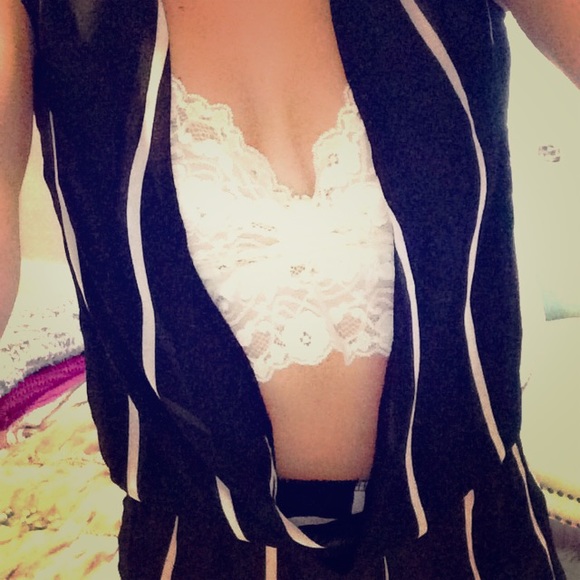 Sheer black and white romper.