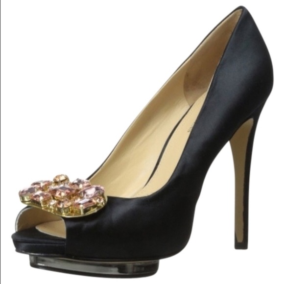 Andrew Stevens black satin platform heels - Picture 1 of 4