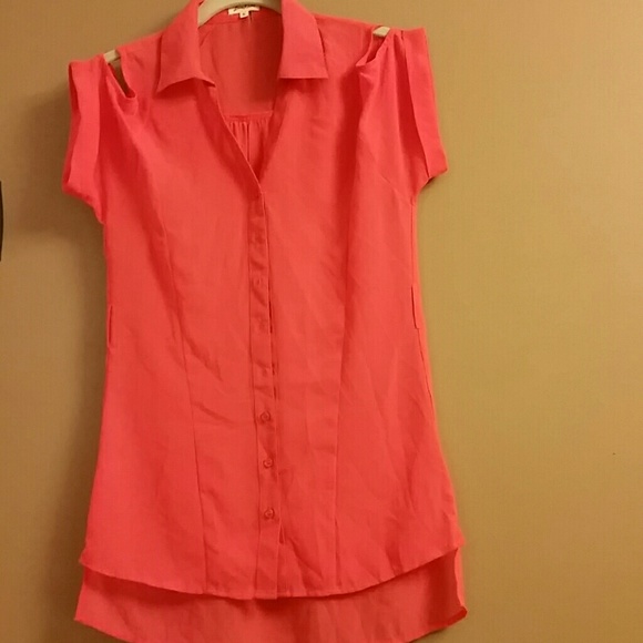 Sheer open shoulder button up