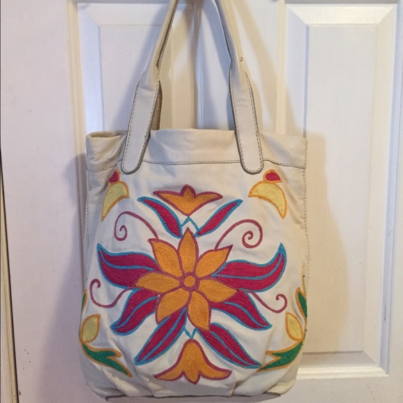 Lucky Brand embroidered white leather handbag