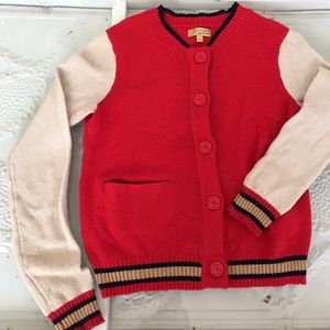 Varsity style soft cardigan sweater