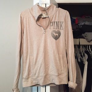 Half zip tan vs pink sweatshirt