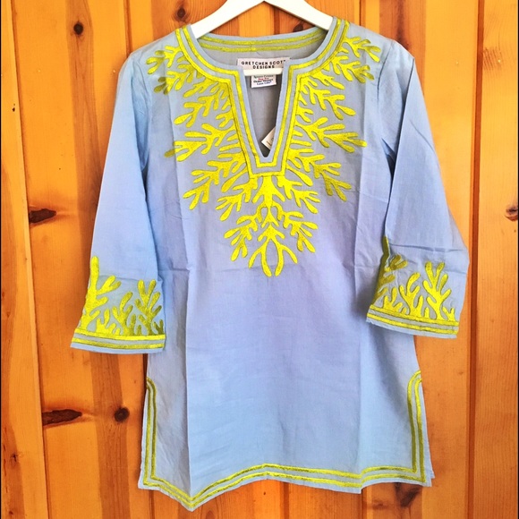 Gretchen Scott The Reef Tunic in Pale Blue / Lime - Picture 2 of 3
